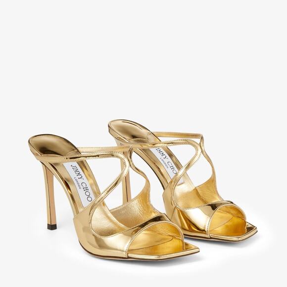 JIMMY CHOO- Anise 75 Liquid Gold Sandals 38 - Picture 1 of 5